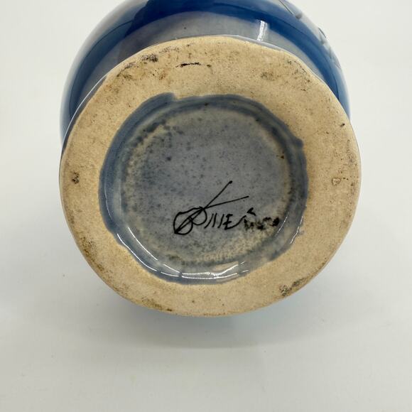 Vintage Mexican Tonala Pottery Vase 8 in Signed Hand Painted Blue Bird Floral - Picture 4 of 6